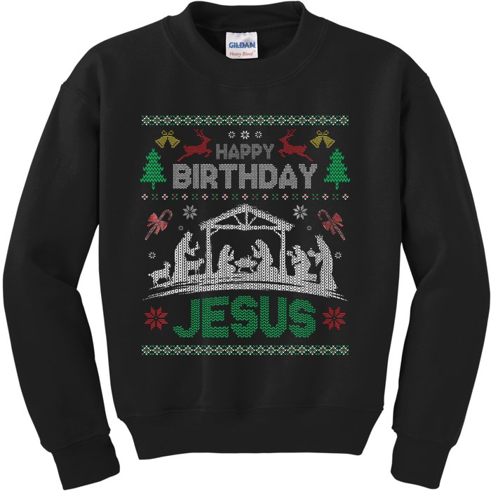 Christmas Outfit Happy Birthday Jesus Holiday Ugly Sweater Kids Sweatshirt