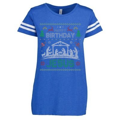 Christmas Outfit Happy Birthday Jesus Holiday Ugly Sweater Enza Ladies Jersey Football T-Shirt