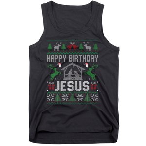 Christmas Outfit Happy Birthday Jesus Holiday Ugly Sweater Tank Top