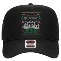 Christmas Outfit Happy Birthday Jesus Holiday Ugly Sweater High Crown Mesh Back Trucker Hat