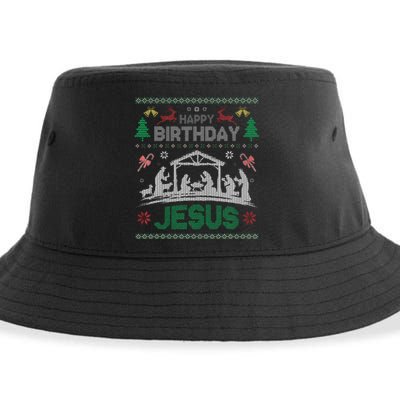 Christmas Outfit Happy Birthday Jesus Holiday Ugly Sweater Sustainable Bucket Hat