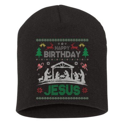 Christmas Outfit Happy Birthday Jesus Holiday Ugly Sweater Short Acrylic Beanie