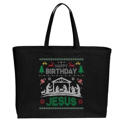 Christmas Outfit Happy Birthday Jesus Holiday Ugly Sweater Cotton Canvas Jumbo Tote