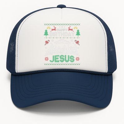 Christmas Outfit Happy Birthday Jesus Holiday Ugly Sweater Trucker Hat