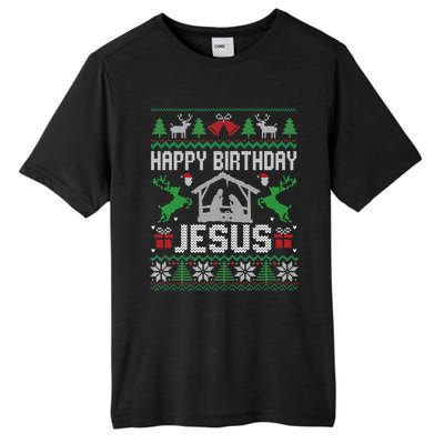 Christmas Outfit Happy Birthday Jesus Holiday Ugly Sweater Gift Tall Fusion ChromaSoft Performance T-Shirt