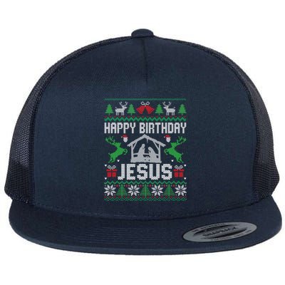 Christmas Outfit Happy Birthday Jesus Holiday Ugly Sweater Gift Flat Bill Trucker Hat