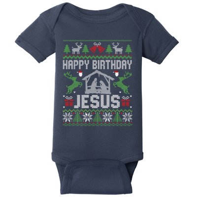 Christmas Outfit Happy Birthday Jesus Holiday Ugly Sweater Baby Bodysuit