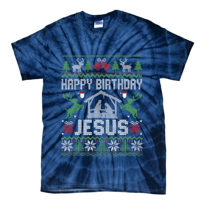 Christmas Outfit Happy Birthday Jesus Holiday Ugly Sweater Tie-Dye T-Shirt