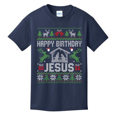 Christmas Outfit Happy Birthday Jesus Holiday Ugly Sweater Kids T-Shirt