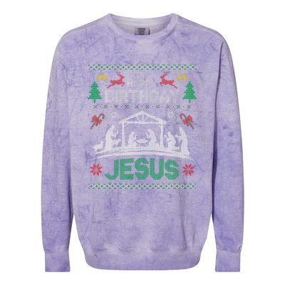 Christmas Outfit Happy Birthday Jesus Holiday Ugly Colorblast Crewneck Sweatshirt