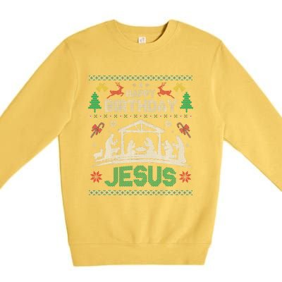 Christmas Outfit Happy Birthday Jesus Holiday Ugly Premium Crewneck Sweatshirt