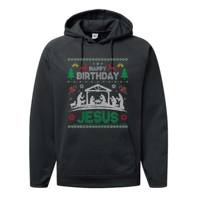 Christmas Outfit Happy Birthday Jesus Holiday Ugly Performance Fleece Hoodie