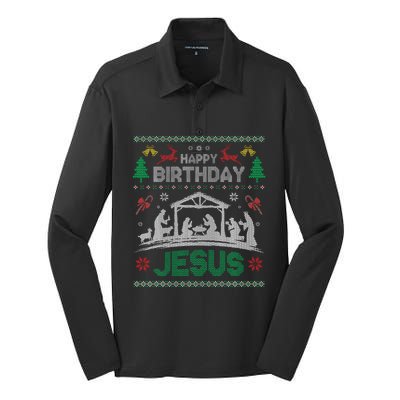 Christmas Outfit Happy Birthday Jesus Holiday Ugly Silk Touch Performance Long Sleeve Polo