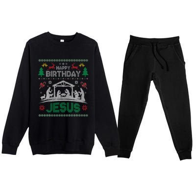 Christmas Outfit Happy Birthday Jesus Holiday Ugly Premium Crewneck Sweatsuit Set