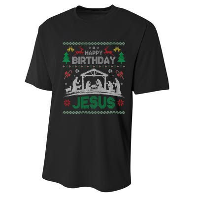 Christmas Outfit Happy Birthday Jesus Holiday Ugly Performance Sprint T-Shirt