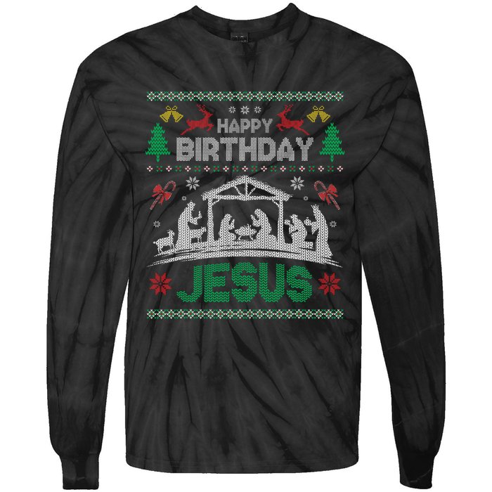 Christmas Outfit Happy Birthday Jesus Holiday Ugly Tie-Dye Long Sleeve Shirt