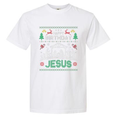 Christmas Outfit Happy Birthday Jesus Holiday Ugly Garment-Dyed Heavyweight T-Shirt