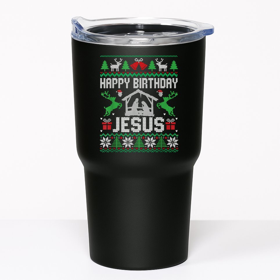 Christmas Outfit Happy Birthday Jesus Holiday Ugly Sweater Tumbler