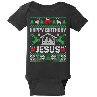 Christmas Outfit Happy Birthday Jesus Holiday Ugly Sweater Baby Bodysuit