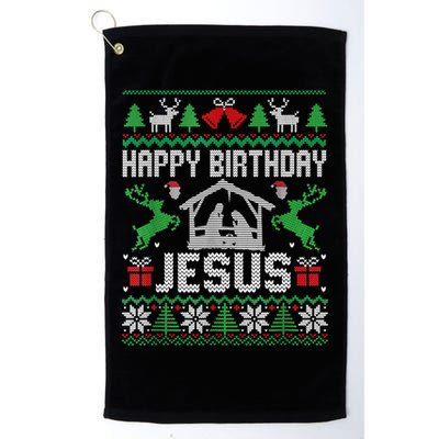 Christmas Outfit Happy Birthday Jesus Holiday Ugly Sweater Golf Towel
