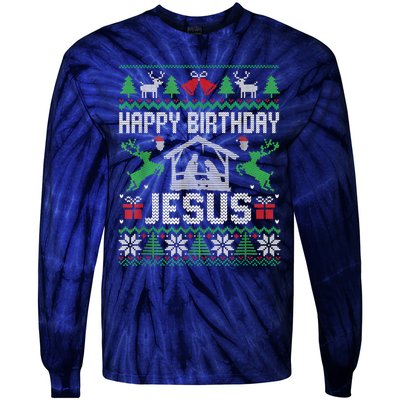 Christmas Outfit Happy Birthday Jesus Holiday Ugly Sweater Tie-Dye Long Sleeve Shirt