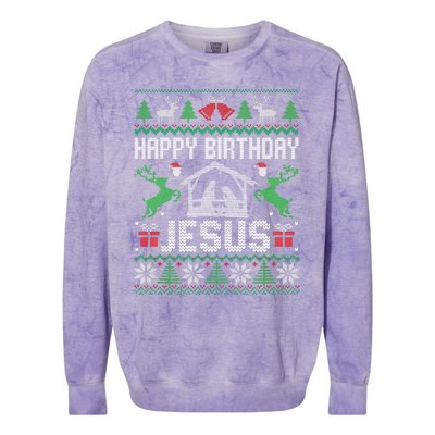 Christmas Outfit Happy Birthday Jesus Holiday Ugly Colorblast Crewneck Sweatshirt