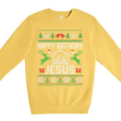 Christmas Outfit Happy Birthday Jesus Holiday Ugly Premium Crewneck Sweatshirt