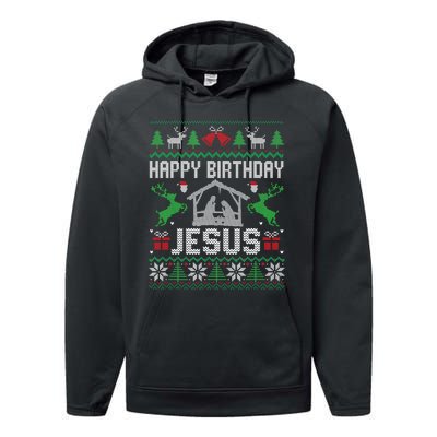 Christmas Outfit Happy Birthday Jesus Holiday Ugly Performance Fleece Hoodie