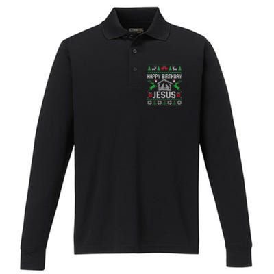 Christmas Outfit Happy Birthday Jesus Holiday Ugly Performance Long Sleeve Polo