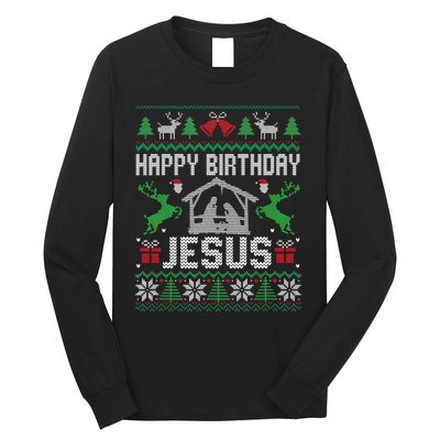 Christmas Outfit Happy Birthday Jesus Holiday Ugly Long Sleeve Shirt