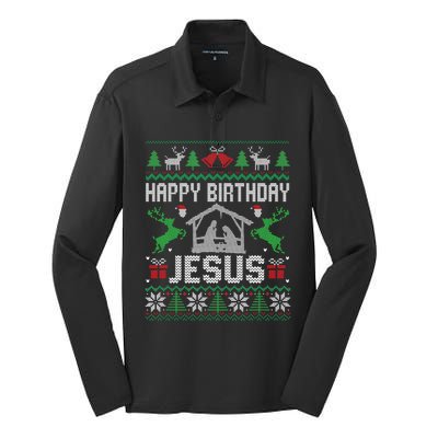 Christmas Outfit Happy Birthday Jesus Holiday Ugly Silk Touch Performance Long Sleeve Polo