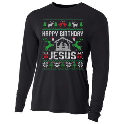 Christmas Outfit Happy Birthday Jesus Holiday Ugly Cooling Performance Long Sleeve Crew