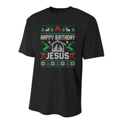 Christmas Outfit Happy Birthday Jesus Holiday Ugly Youth Performance Sprint T-Shirt