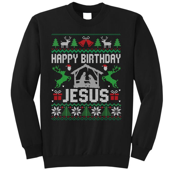 Christmas Outfit Happy Birthday Jesus Holiday Ugly Tall Sweatshirt