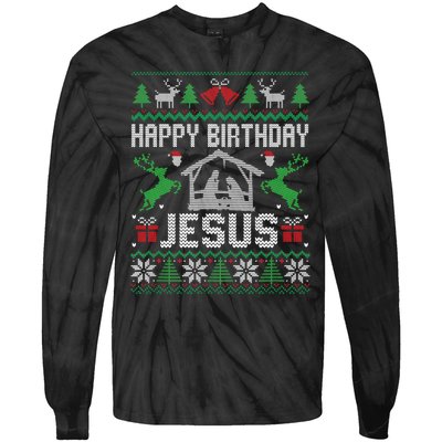 Christmas Outfit Happy Birthday Jesus Holiday Ugly Tie-Dye Long Sleeve Shirt