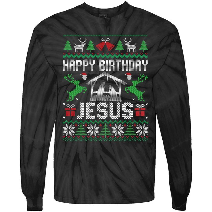 Christmas Outfit Happy Birthday Jesus Holiday Ugly Tie-Dye Long Sleeve Shirt