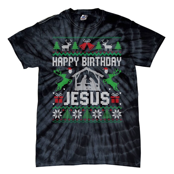 Christmas Outfit Happy Birthday Jesus Holiday Ugly Tie-Dye T-Shirt