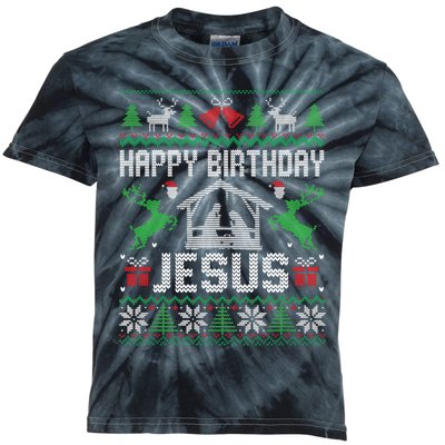 Christmas Outfit Happy Birthday Jesus Holiday Ugly Kids Tie-Dye T-Shirt