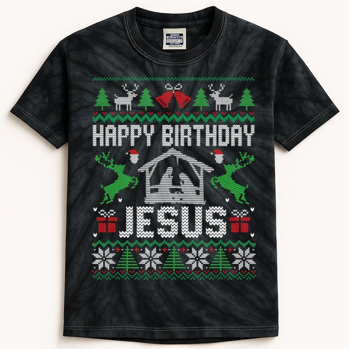 Christmas Outfit Happy Birthday Jesus Holiday Ugly Kids Tie-Dye T-Shirt