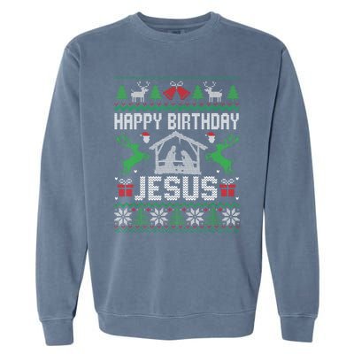 Christmas Outfit Happy Birthday Jesus Holiday Ugly Garment-Dyed Sweatshirt