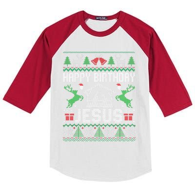 Christmas Outfit Happy Birthday Jesus Holiday Ugly Kids Colorblock Raglan Jersey