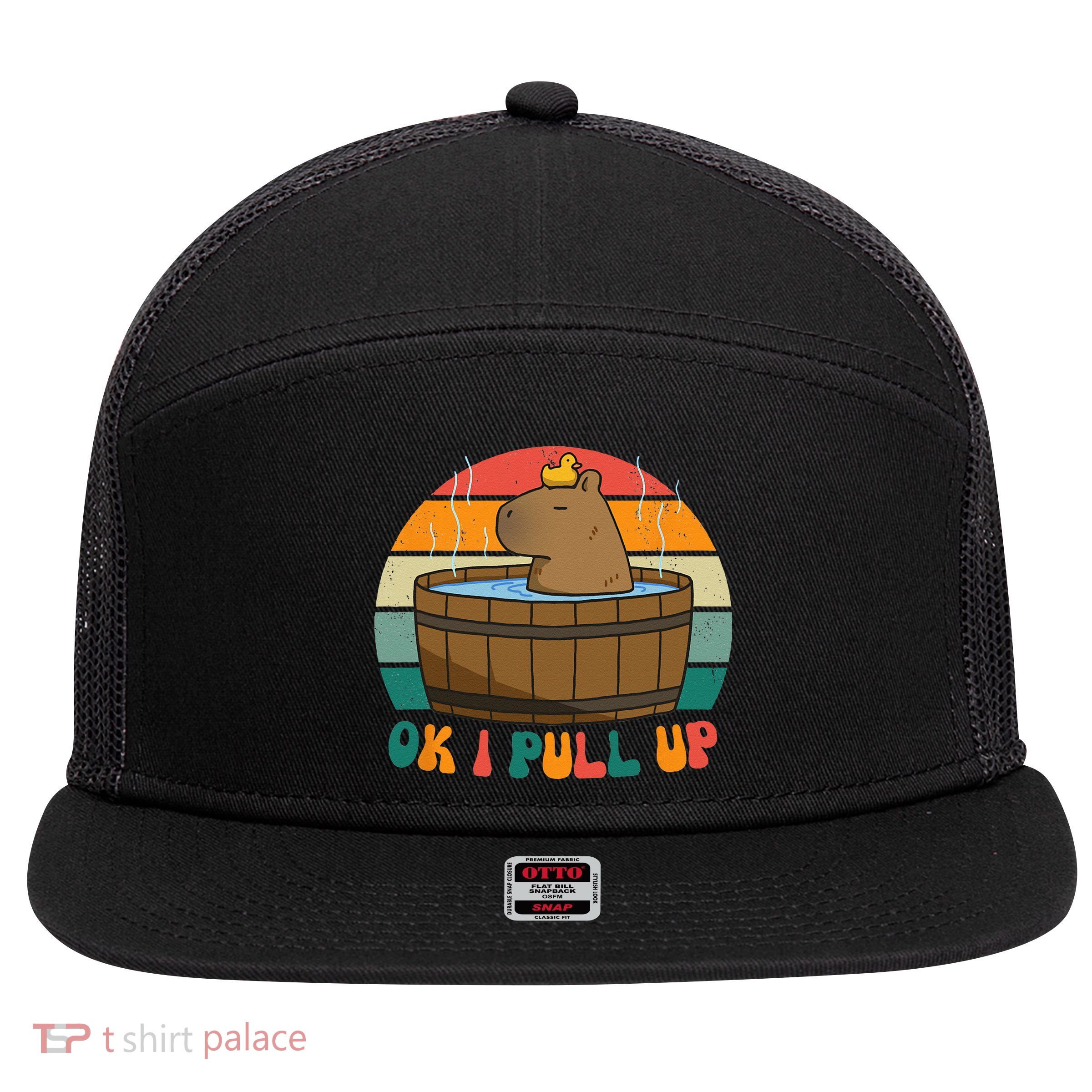 Capybara Ok I Pull Up Vintage Cute Funny Retro Rodent 7 Panel Mesh Trucker Snapback Hat