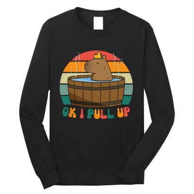 Capybara Ok I Pull Up Vintage Cute Funny Retro Rodent Long Sleeve Shirt