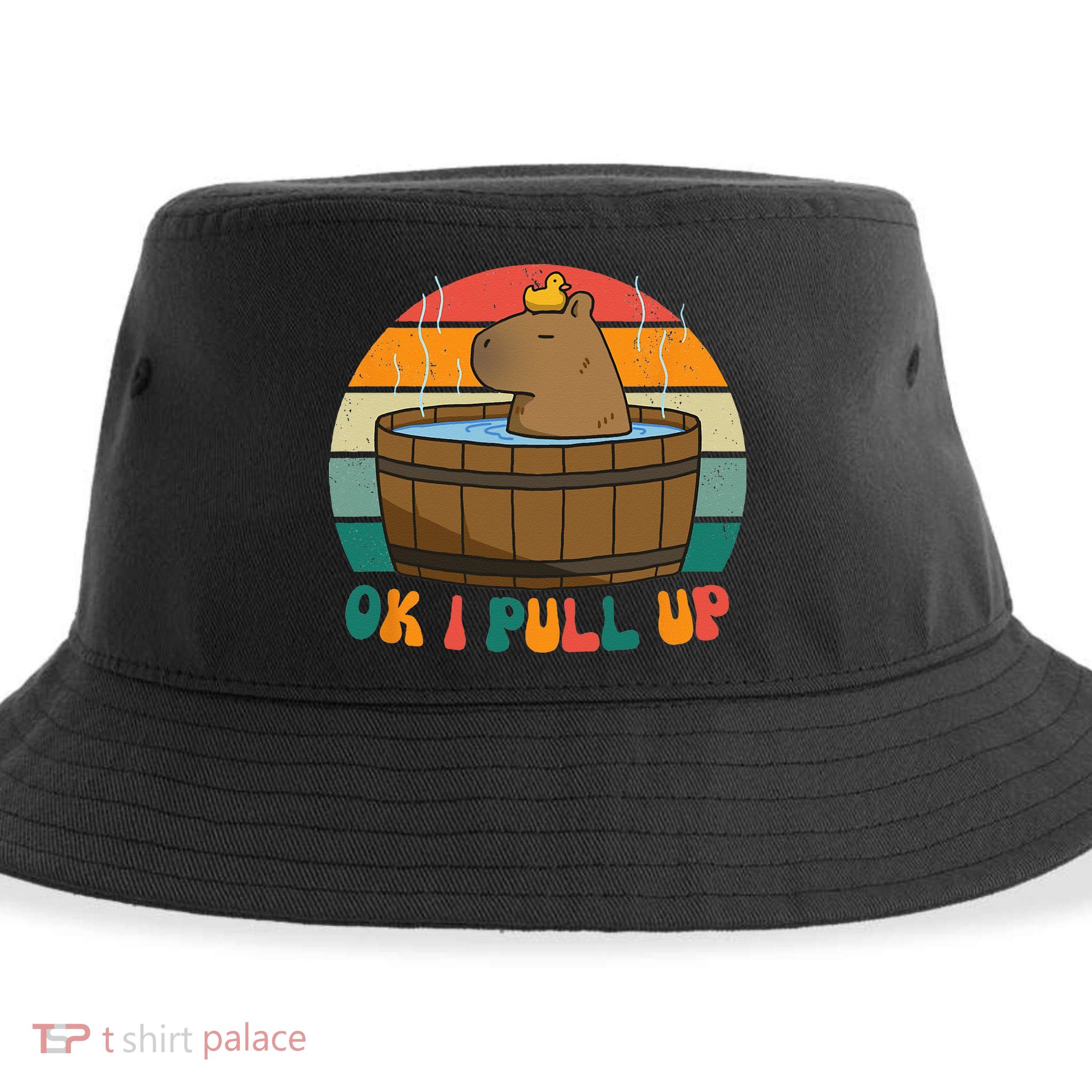 Capybara Ok I Pull Up Vintage Cute Funny Retro Rodent Sustainable Bucket Hat