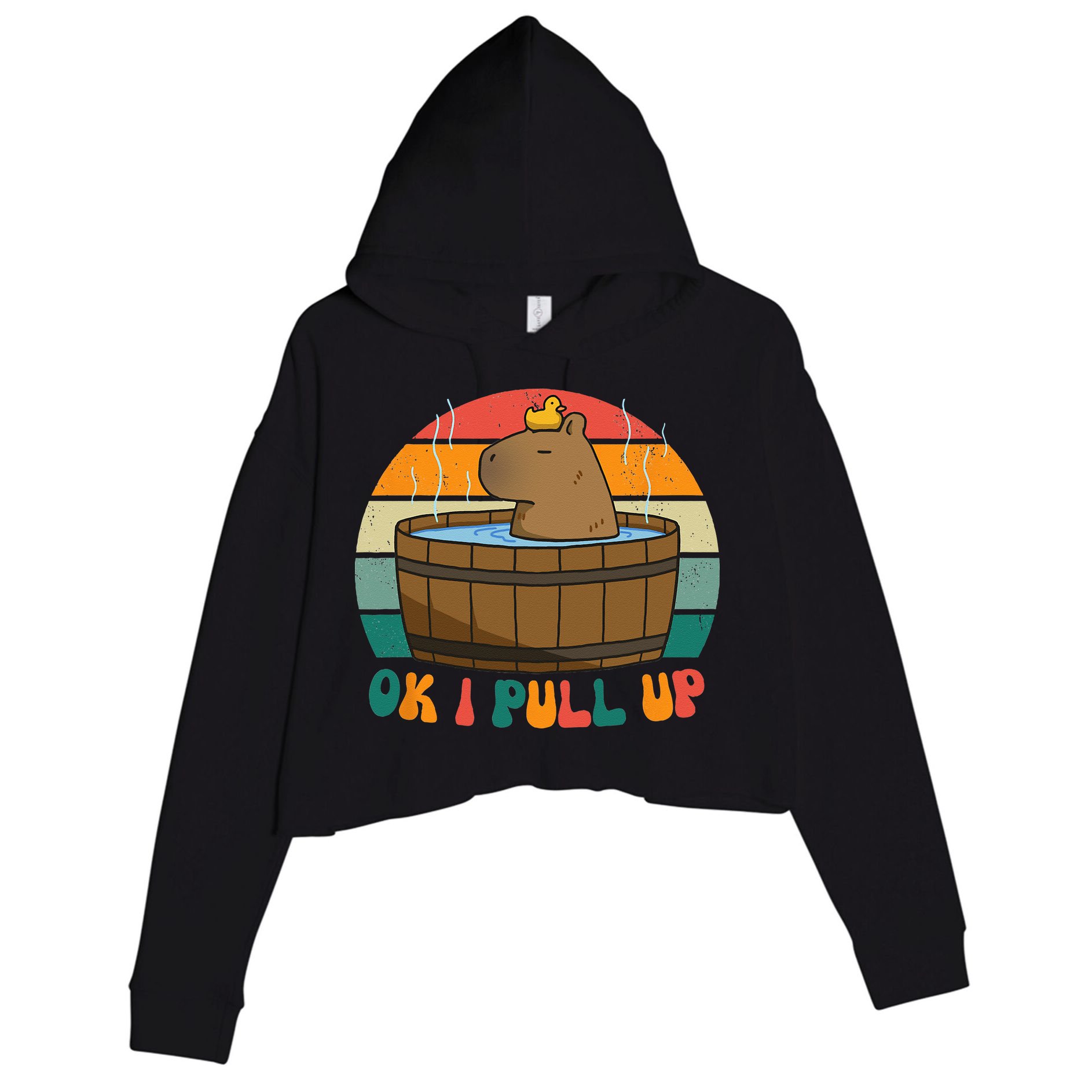 Capybara Ok I Pull Up Vintage Cute Funny Retro Rodent Crop Fleece Hoodie