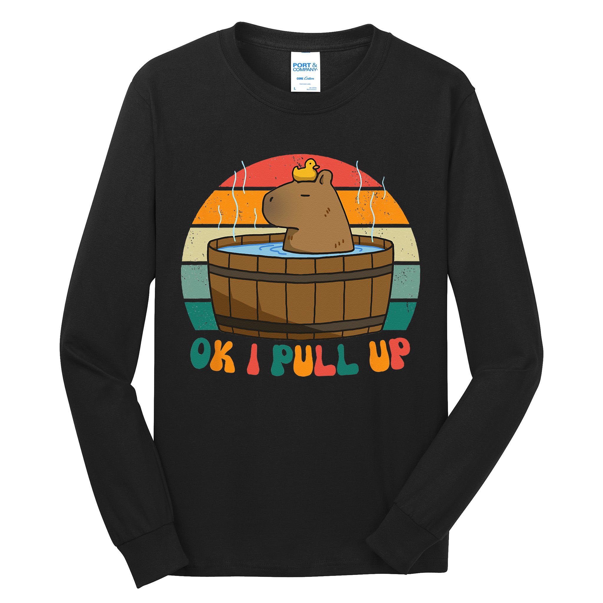 Capybara Ok I Pull Up Vintage Cute Funny Retro Rodent Tall Long Sleeve T-Shirt