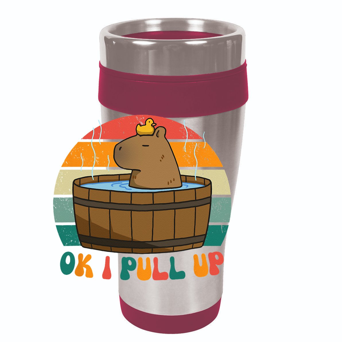 Capybara Ok I Pull Up Vintage Cute Funny Retro Rodent 12oz Stainless Steel Coffee Mug