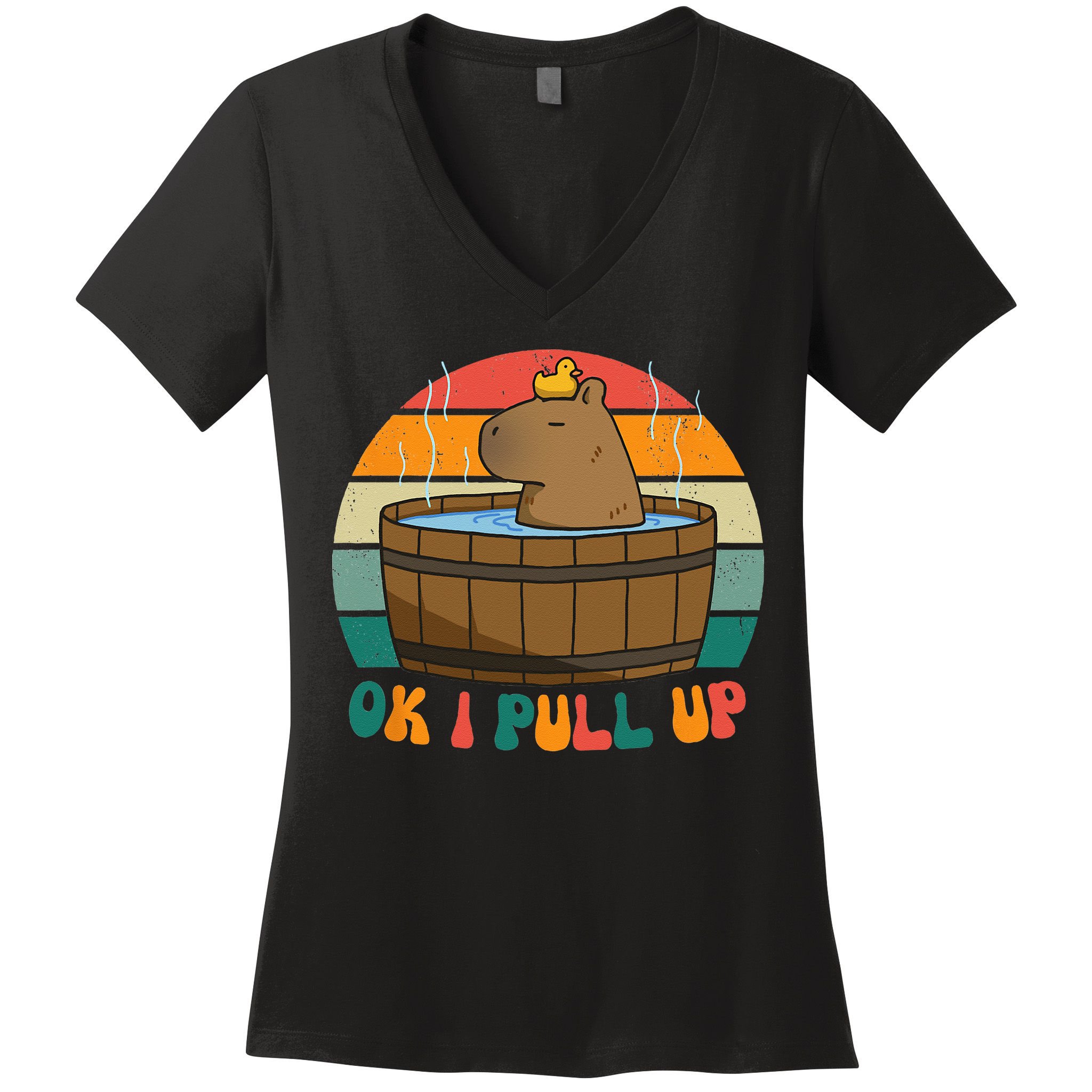 Capybara Ok I Pull Up Vintage Cute Funny Retro Rodent Women's V-Neck T-Shirt