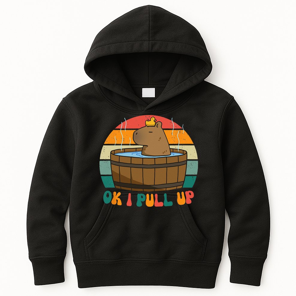 Capybara Ok I Pull Up Vintage Cute Funny Retro Rodent Kids Hoodie