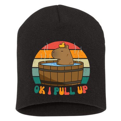 Capybara Ok I Pull Up Vintage Cute Funny Retro Rodent Short Acrylic Beanie